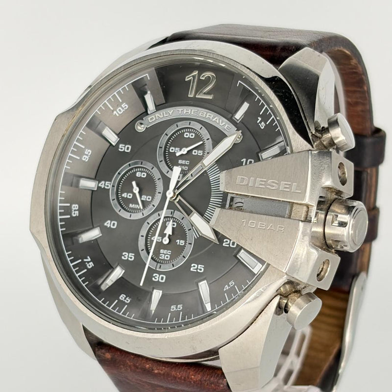 DIESEL Mega Chief DZ4290 Quartz Chronograph Watch Silver 53.4mm Black Dial