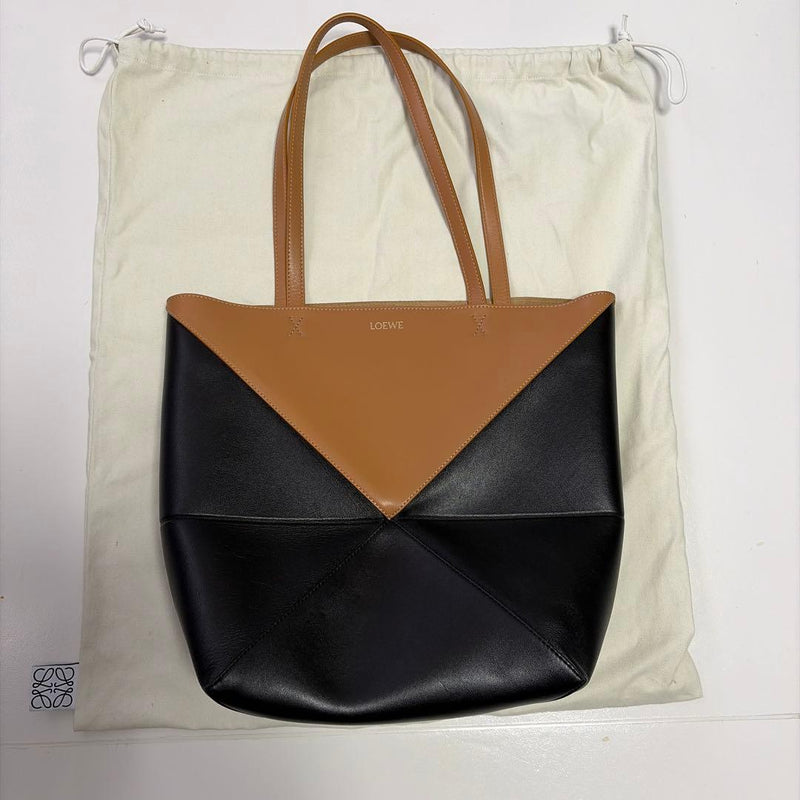 LOEWE Puzzle Tote Medium Warm Desert Black Bicolor Shiny Calfskin 31x37x37cm