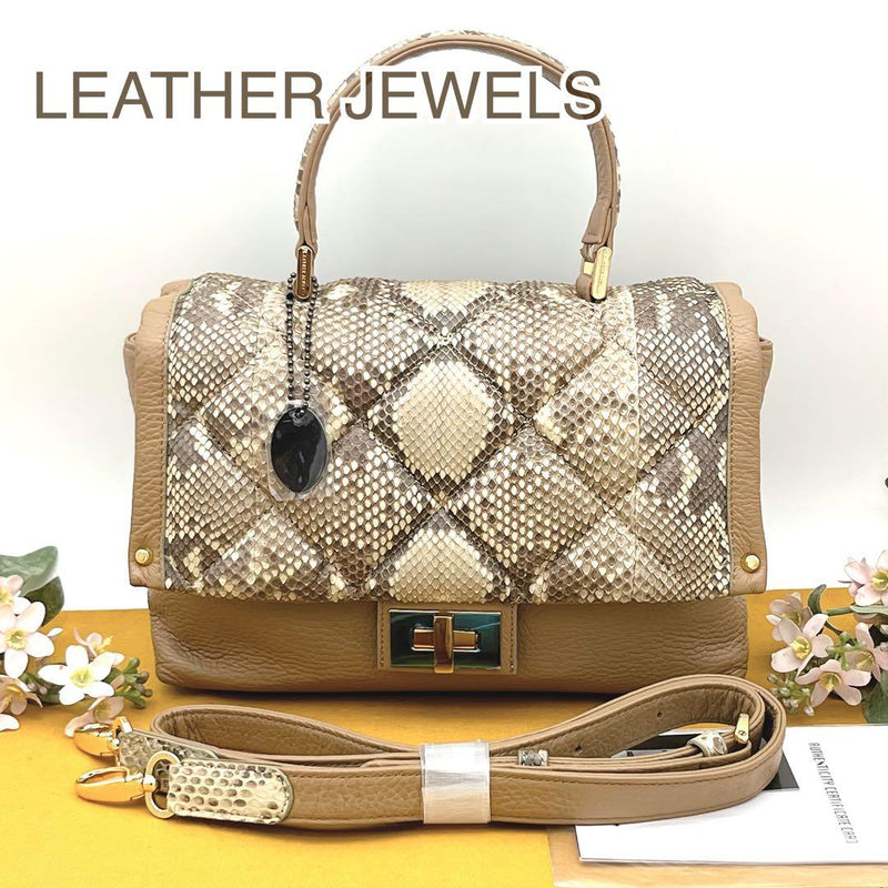 LEATHER JEWELS Morales Python Leather Cowhide JRA Tag 2Way Handbag 28cm W 14cm H