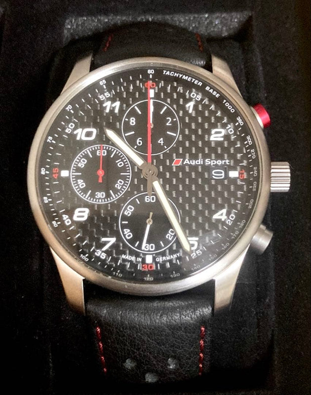 Audi Sport Chronograph Watch Quartz Miyota Citizen 6S10 SS 42mm Black Carbon