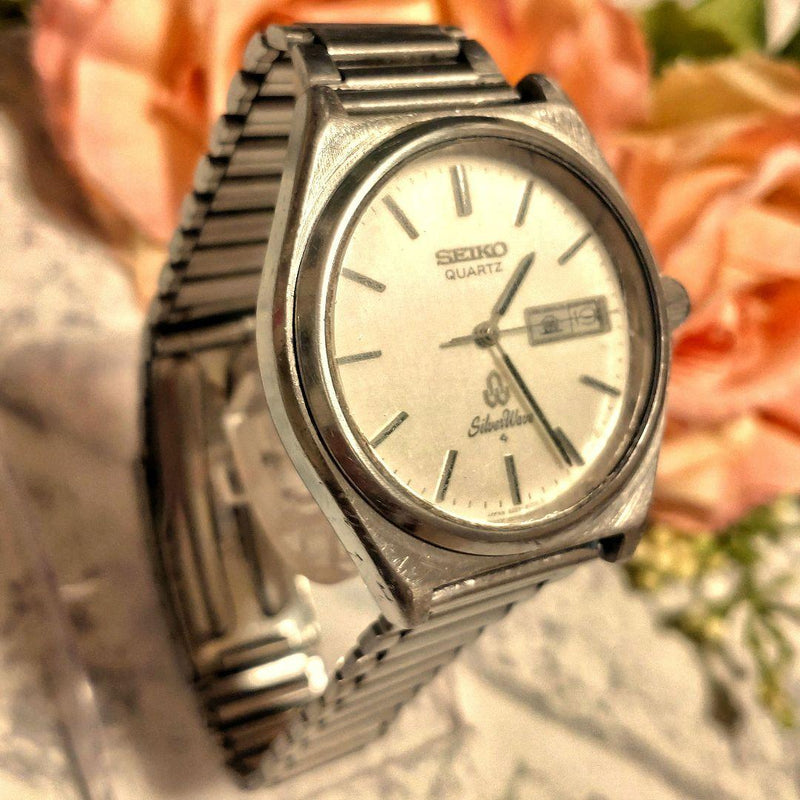 SEIKO Silver Wave 3423-0170 Quartz Mens Watch Silver Dual Language Day-Date 1980