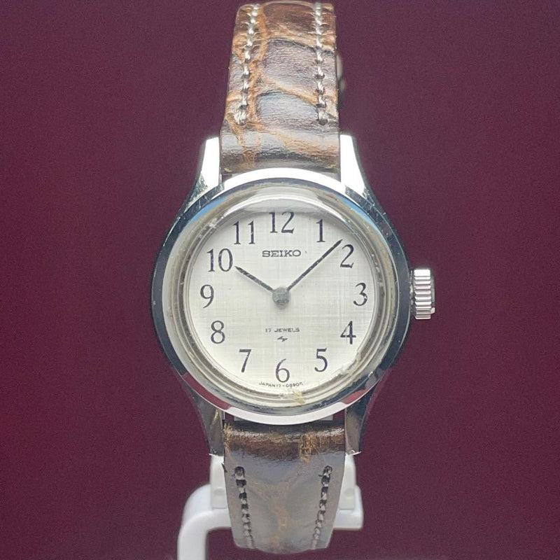 SEIKO 1974 17J Manual Wind Cal.17 SS 24mm Silver Silk-grain Dial BAMBI Leather