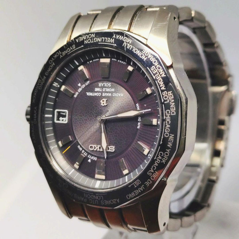 Seiko Brightz 7B25-0AA0 Solar Radio Control Titanium 38mm Black Dial Date Men