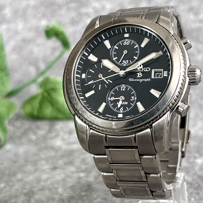 SEIKO Brightz 7T62-0BB0 Quartz Chronograph Watch Titanium 30mm Black Dial