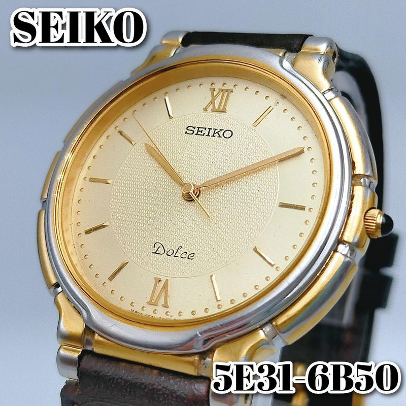 SEIKO Dolce 5E31-6B50 1991 Quartz 31.4mm 5.6mm Ultra-Thin Gold Silver Watch