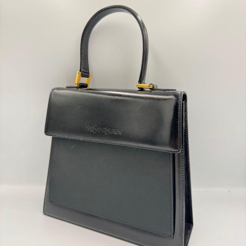 Yves Saint Laurent YSL Black Textured Leather Top Handle Handbag W24.5cm