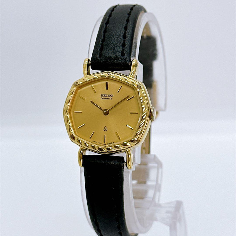 SEIKO 1400-5580 Ladies Octagon Gold Quartz Watch New Battery Aftermarket Band