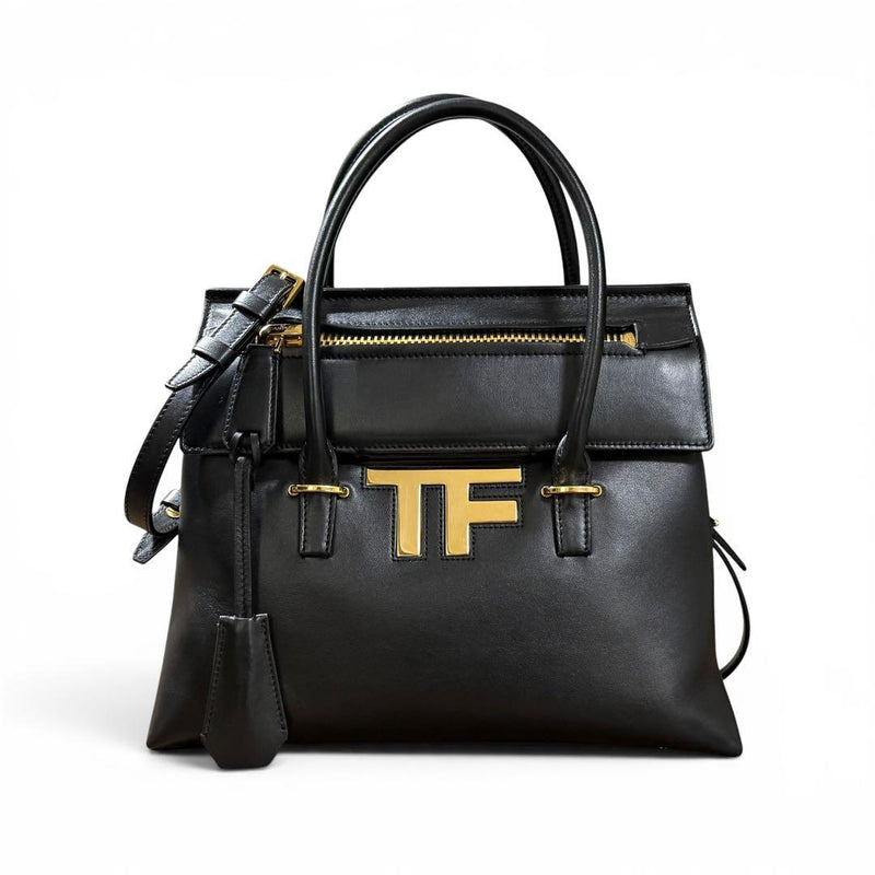 TOM FORD TF Genuine Leather 2-Way Mini Tote Handbag Black 30cm W 23cm H 14cm D