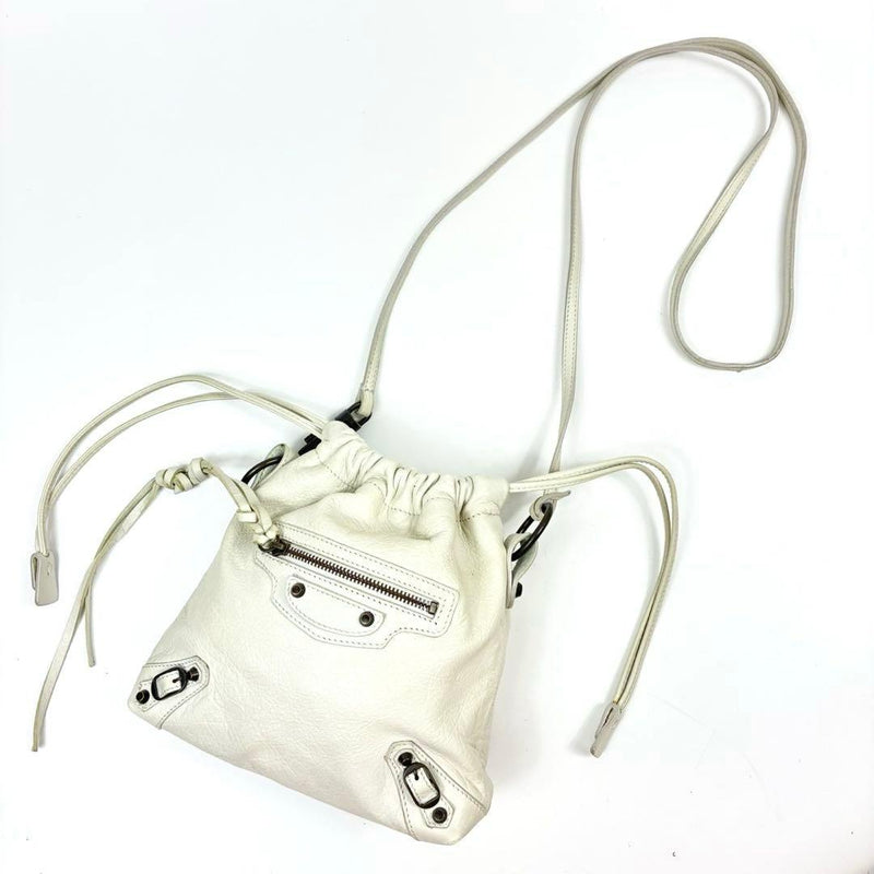 Balenciaga The City Mini Drawstring Shoulder Bag Leather White 252617