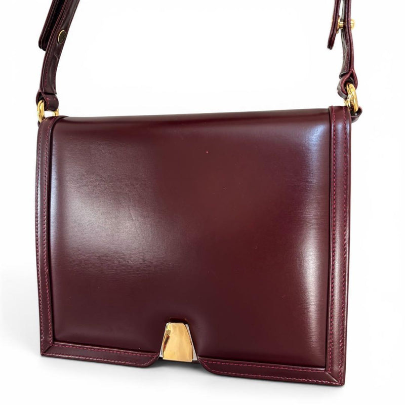 LAUNER 2-Way Handbag Bordeaux Calf Leather Suede Gold Hardware 18x22x6.5cm