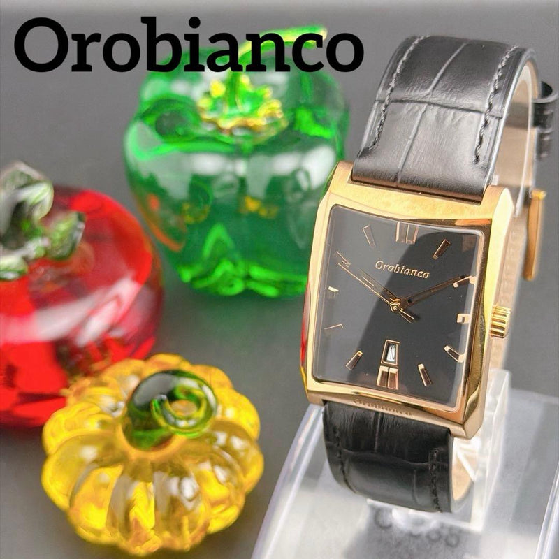 Orobianco Panda Tank or001 Quartz Watch Black Dial Pink Gold Silver 39x30.4mm