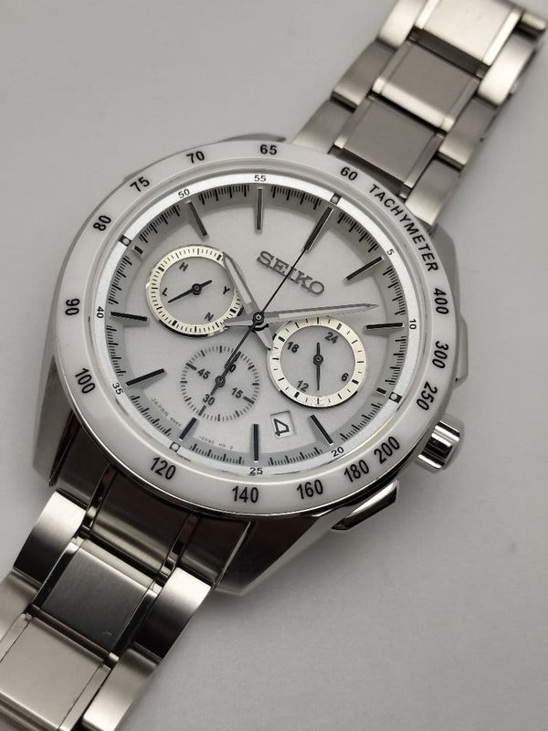 Seiko Brightz SAGA169 8B82-0AP0 Radio Solar Chronograph White Dial White Bezel
