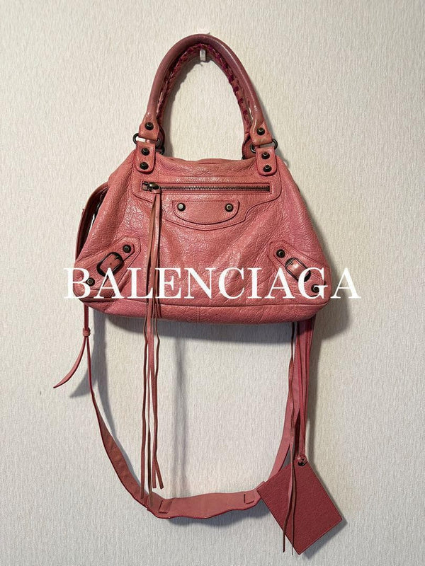 BALENCIAGA The City 115748 Black Leather Studs Shoulder Handbag 20x33x7cm