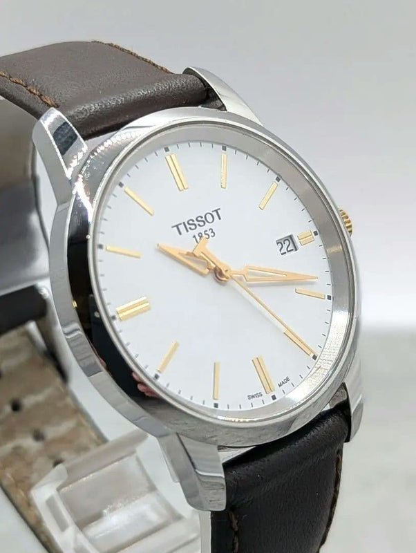 TISSOT Classic Dream T033410B Quartz SS 38mm White Dial Brown Leather Date Watch
