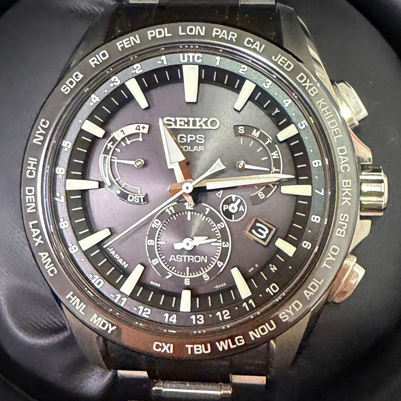 SEIKO ASTRON SBXB077 GPS Solar Stainless Steel Dual Time World Time Watch