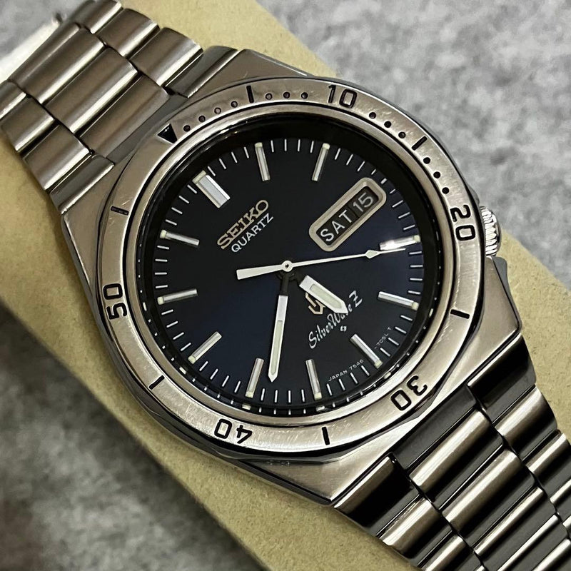 SEIKO SilverWave Z 7546-7040 Quartz Watch 39.5mm Case Navy Dial Bracelet
