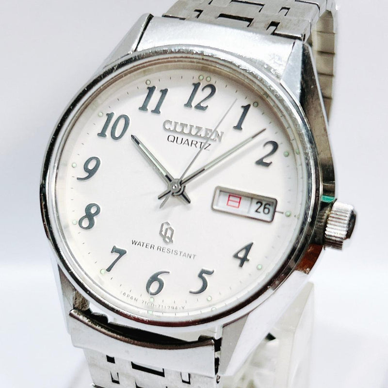 CITIZEN 4-730038 TA Mens Watch Quartz DayDate 32mm Stainless Steel White Dial