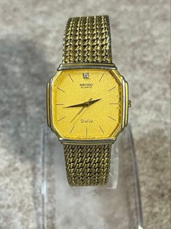 SEIKO DOLCE 7731-5000 Quartz Gold SGP 1P Diamond Mesh Bracelet Mens Watch 17cm