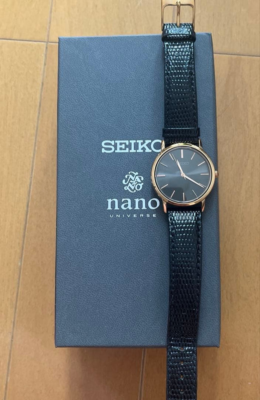 SEIKO nano universe Quartz Watch Black Dial Gold Tone Black Leather Limited 300