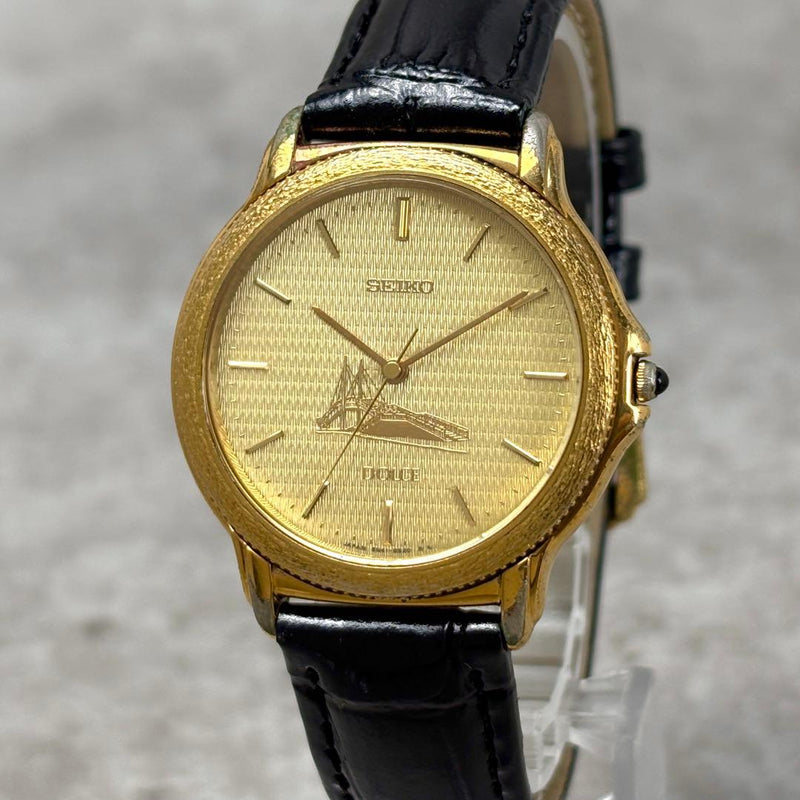 SEIKO Dolce 8N41-6180 Quartz Watch 34.3mm Gold Bridge Dial Coin Bezel Black