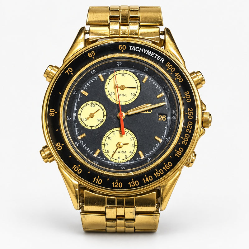 SEIKO 7T32-6B50 Quartz Chronograph Watch 39.2mm Case Gold Black Dial