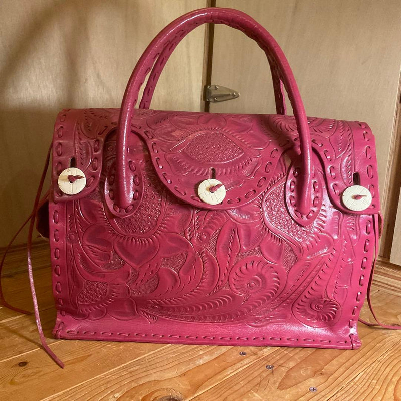 GRACE CONTINENTAL Maestra L Carving Leather Handbag Rose Pink 38x28x15cm