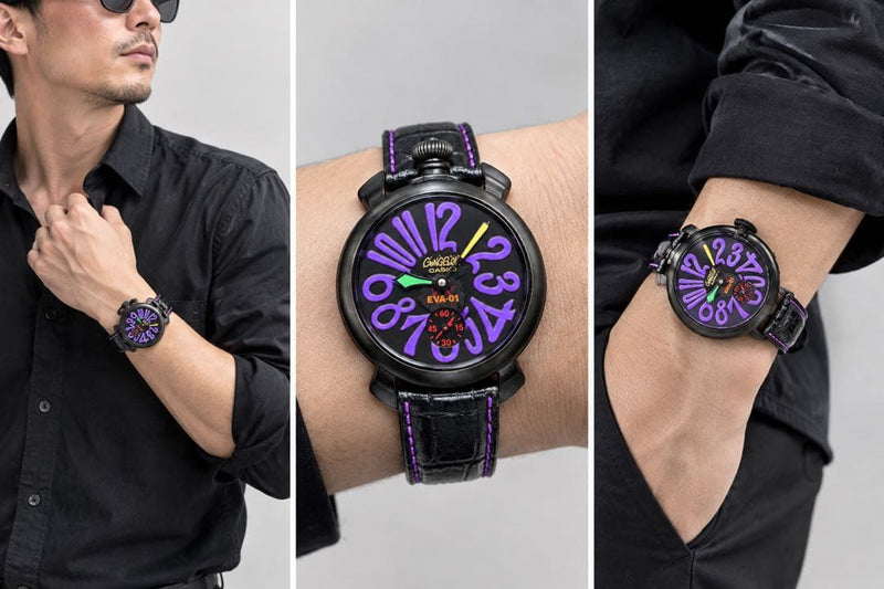 GaGa MILANO EVANGELION 300 Pcs Limited Manual Watch Leather Black Purple Green