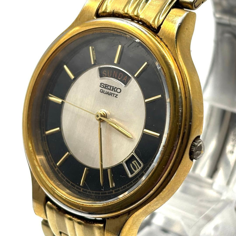 Seiko Unisex Quartz Day-Date Mother of Pearl Dial Gold Tone Stainless Steel