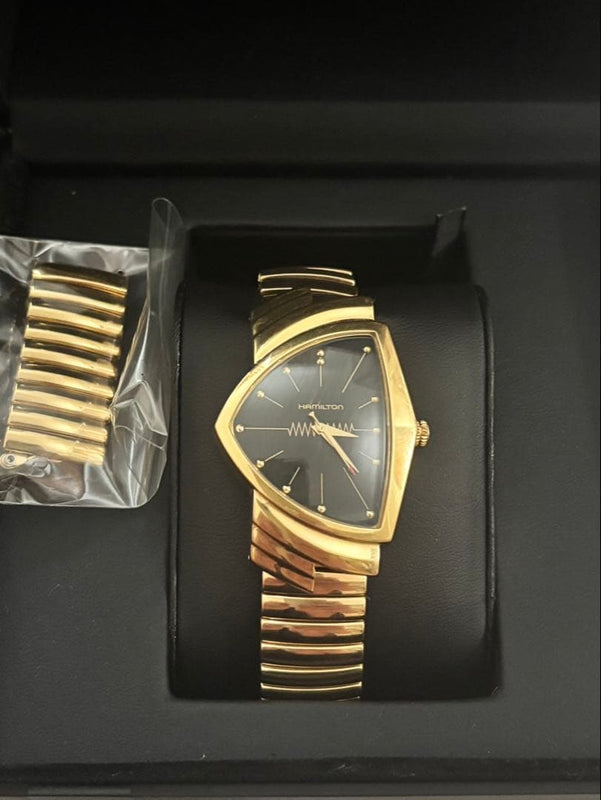 HAMILTON Ventura Gold Quartz Analog Watch Original Box Extra Links 50m Mens