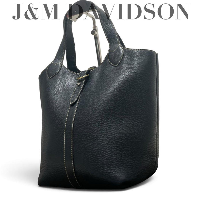 J&M DAVIDSON Black Leather Belted Tote Handbag 4.3x9.8x3.1in Nappa Lamb Spain