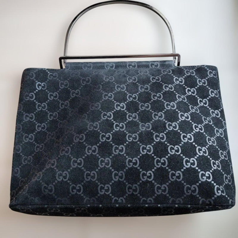 GUCCI GG Pattern Suede Leather Shoulder Bag Black Dust Bag