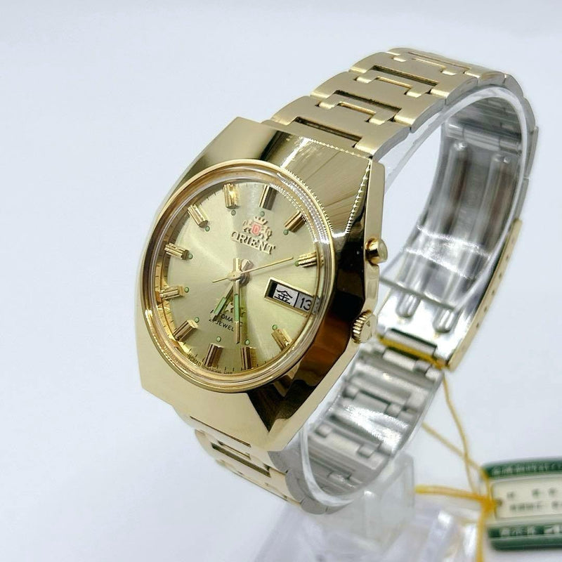 ORIENT 3 Star AB00-A0-A Automatic 21 Jewels Gold Navy Dial Day Date Mens Watch