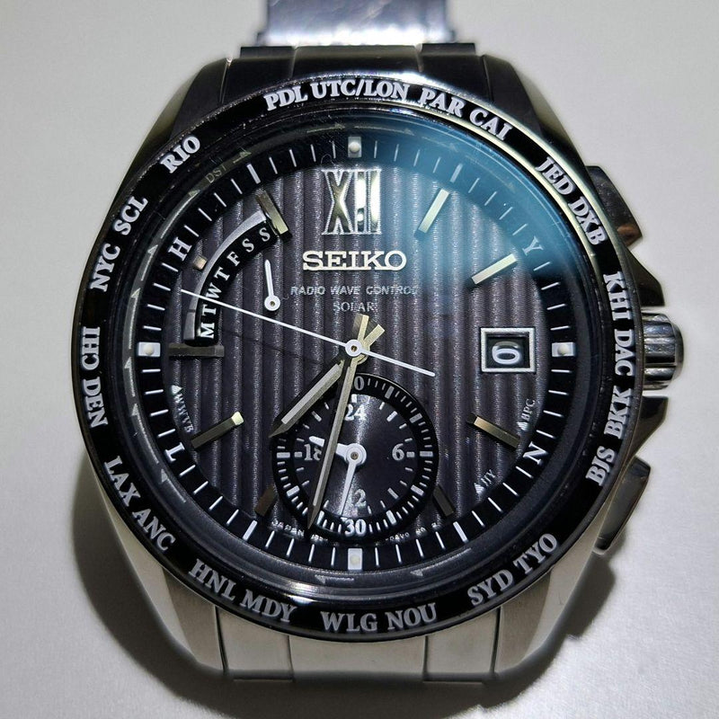 SEIKO BRIGHTZ SAGA145 Solar Radio Stainless Steel Bracelet Black Dial World