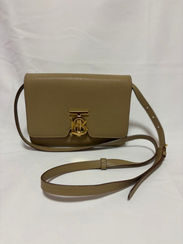 BURBERRY TB Logo Ladies Shoulder Bag Beige Gold Hardware Adjustable Strap