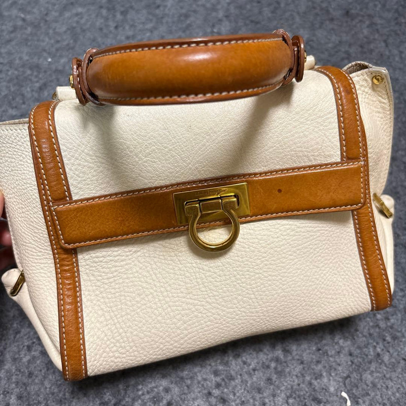 Salvatore Ferragamo Sofia Gancini Mini Two-Tone Leather Handbag Shoulder Strap