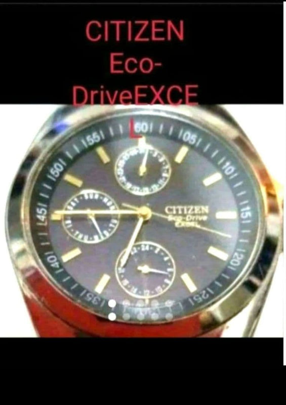 CITIZEN Eco-Drive EXCE Watch Black Dial SS Gold Bracelet Chronograph Solar