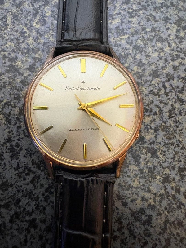 SEIKO Sportsmatic Self-Winding Watch Gold Color Dial 17 Jewels DIASHOCK