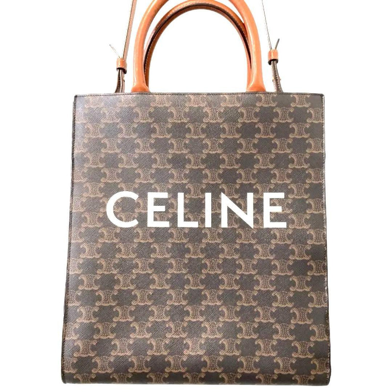 CELINE Triomphe Small Vertical Cabas S-LM-4290 Leather Brown Wht Logo 28x32cm