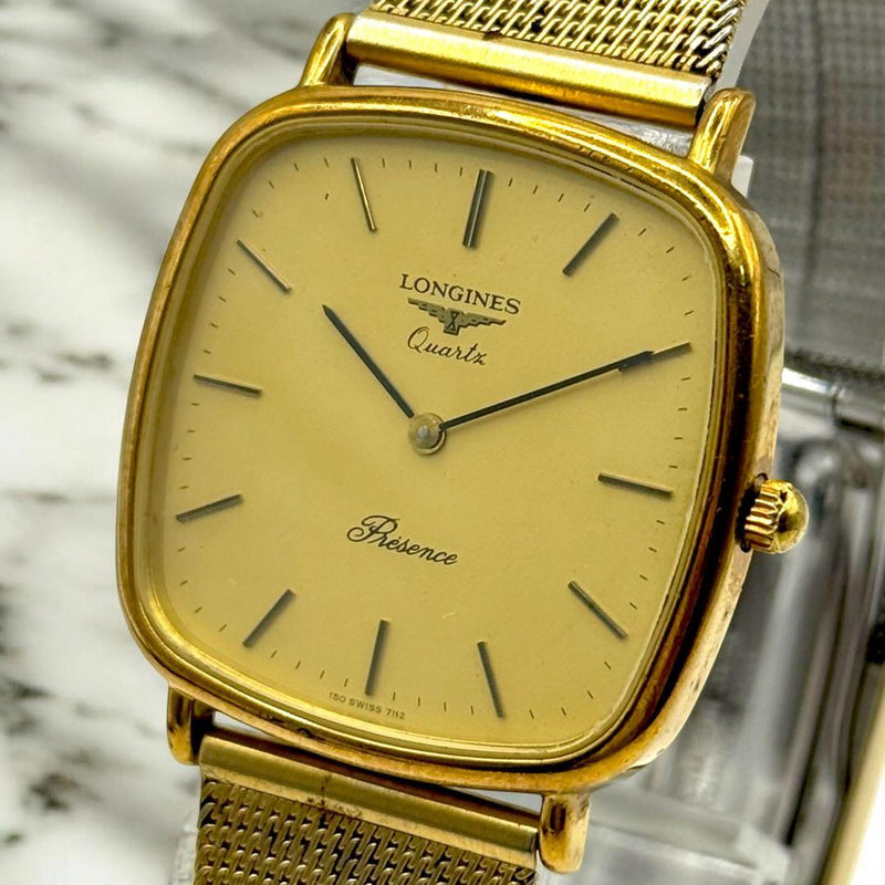 LONGINES Presence Mens Quartz Gold Analog Display Wristwatch New Battery Running