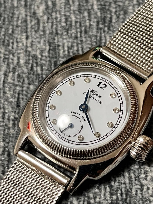 VAGUE WATCH CO. COUSSIN Stn Small Seconds Quartz SS 28mm Black Dial Bracelet 50m