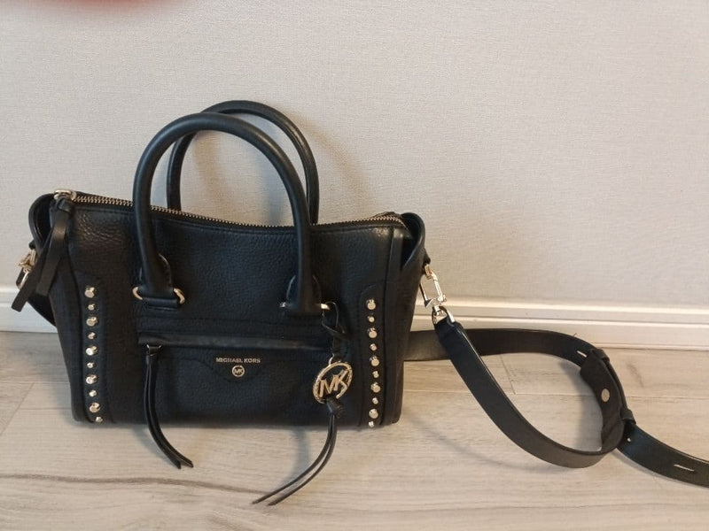 Michael Kors Saffiano Leather 2 Way Satchel Crossbody Shoulder Bag Black H20