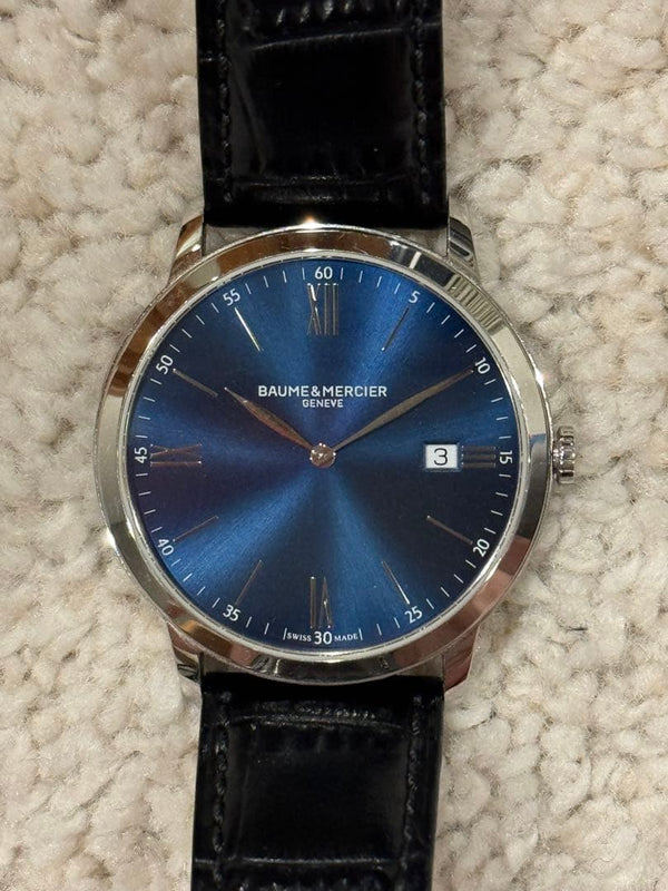 Baume & Mercier Classima 10326 Quartz 40mm Blue Sunray Dial Leather Dress Watch