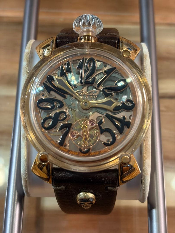 GaGa MILANO Manuale 48mm Skeleton Manual Watch Crystal Clear Case Bezel Leather