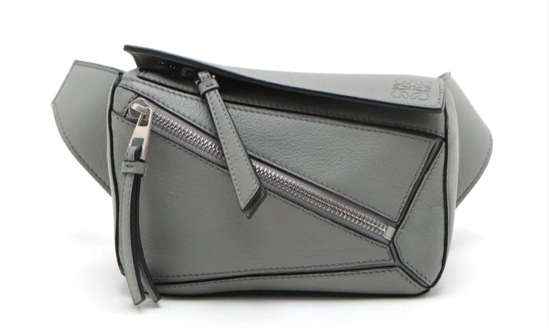 LOEWE Puzzle Bag Mini Gray Leather Shoulder Drawstring 24cm W 16cm H 10cm D