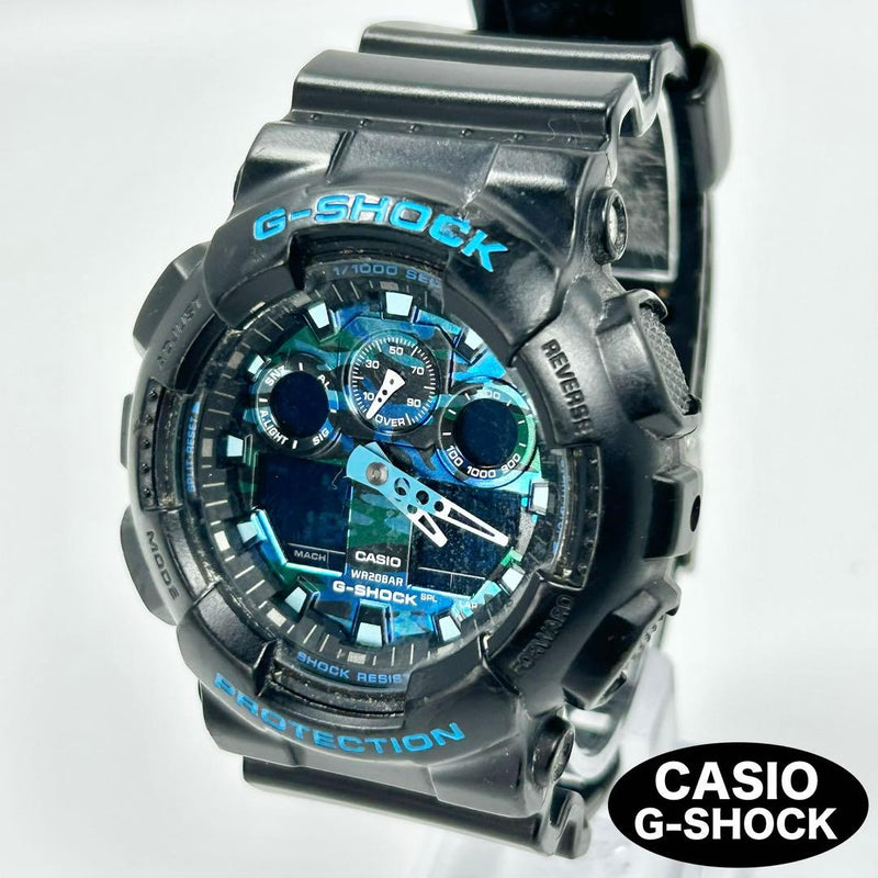CASIO G-SHOCK GA-100CB Quartz 50.9mm Blue Camouflage Black Band 20 Bar WR Watch