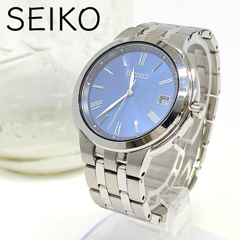 SEIKO Radio Controlled Solar Watch Navy Dial Silver Round 37mm Case Silver Band