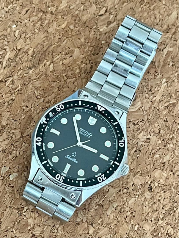 SEIKO Silver Wave 6030-6000 Men Quartz Black Dial Stainless Steel Watch 1981