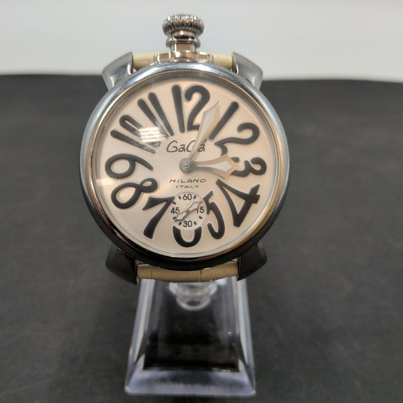 6794 GaGa Milano Hand-Wound Watch Stainless Steel Case Leather Band Silver