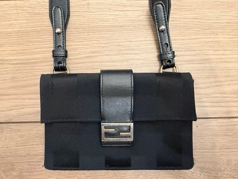 FENDI Pekin Baguette Belt Shoulder Bag Black Nylon Leather W16.5 H10.5 D1.5cm