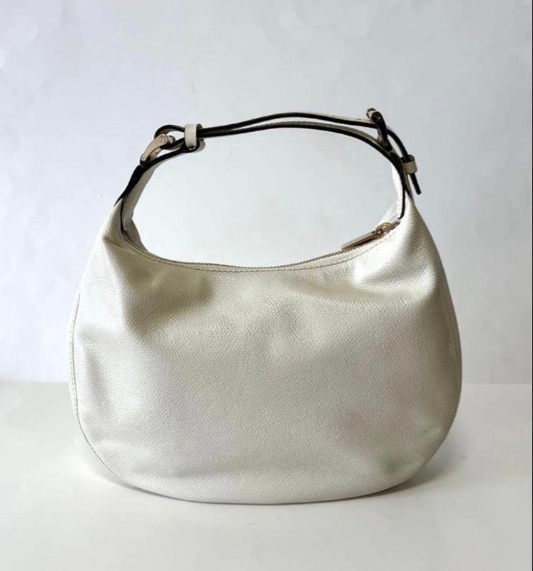 Valextra Pergamena White Millepunte Calf Leather Hobo Handbag 19x27x6cm